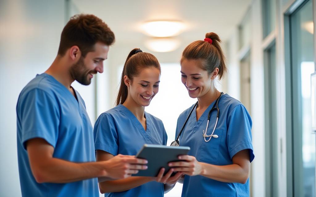 A team of wellness professionals collaborating in a bright, modern clinic