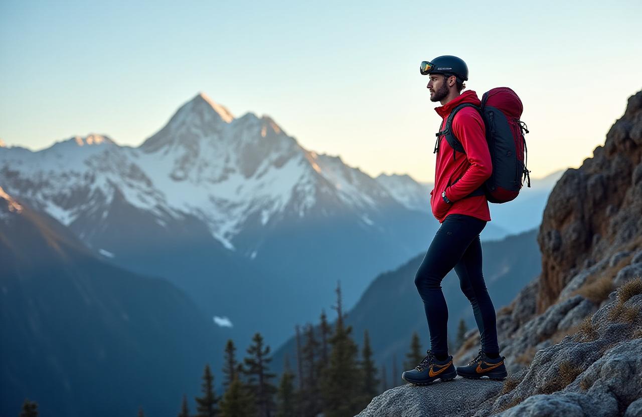 Endurance athlete preparing for a mountain ascent in the Canadian Rockies